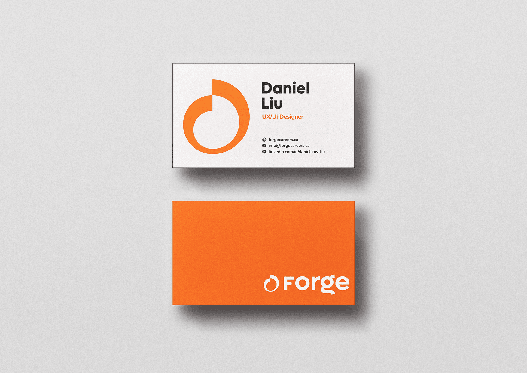Forge business cards: Daniel Liu UX/UI Designer and Forge branding
